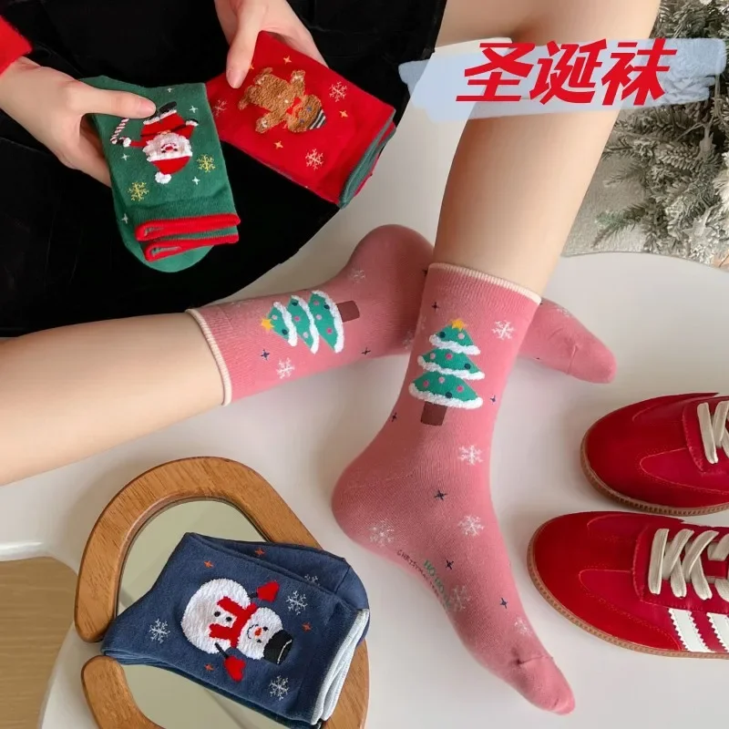 Рождественские носки Женские среднетрубные Осень-зима Красный Год жизни Носки Instagram Хипстерская пара Студенческие чулки