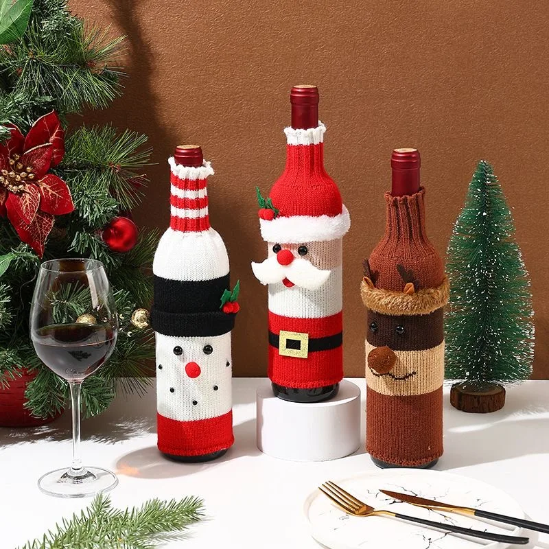 Рождественские украшения набор бутылок красного вина мультяшный вязаный старик снеговик красное вино набор рождественский ресторан атмосфера макет dre