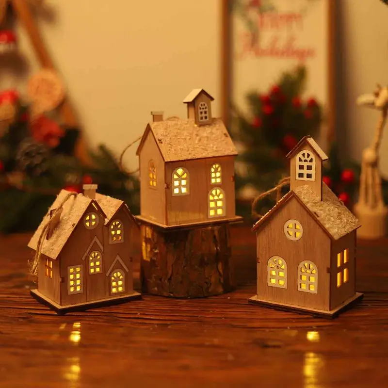 Рождественский светящийся деревянный дом Праздник Декоративный светящийся деревянный дом Настольная полка Настольный орнамент Деревянный дом с подсветкой