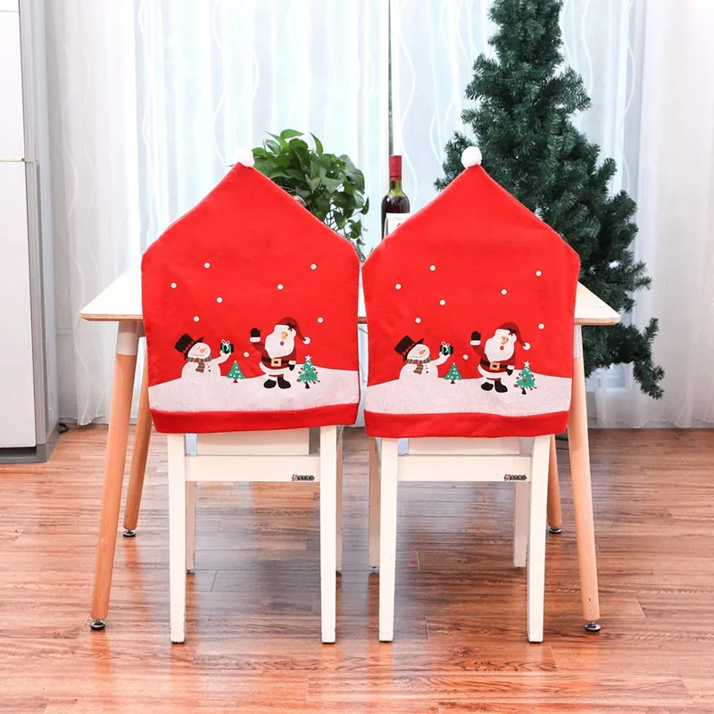 Рождественский чехол для стула Санта-Снеговик Нетканый обеденный стол Большая красная шляпа Рождественский дом Новый год 2023 Декор Navidad Навидад Настольный чехол для стула