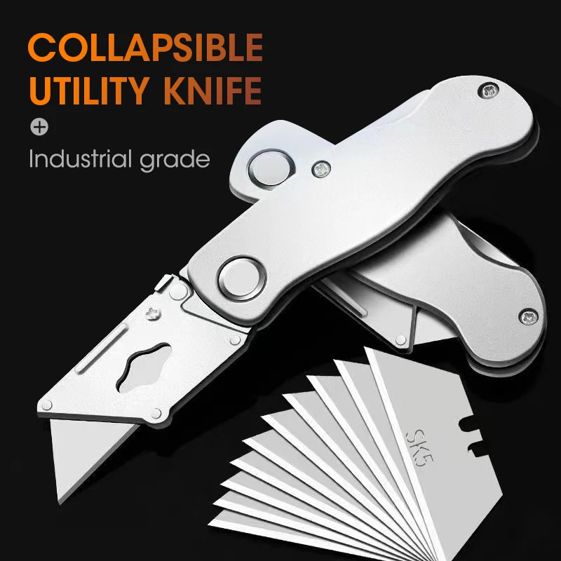  Складной универсальный нож промышленного класса, сменное лезвие ножа, ручка из алюминиевого сплава 18 см Стальной корпус Утолщенный резак для бумаги