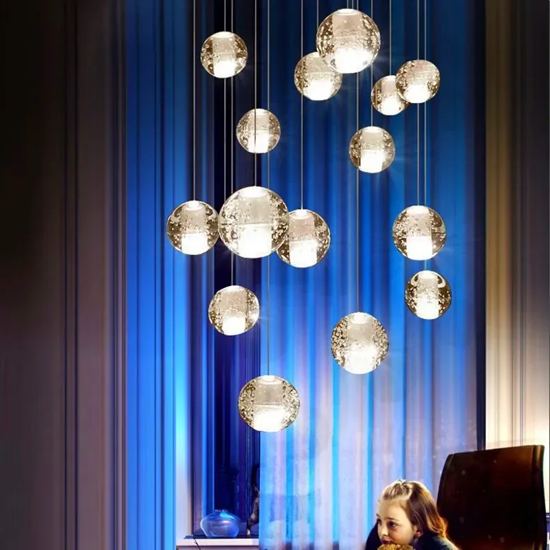 Современная светодиодная хрустальная люстра G4 Шаровая лампа Лестница Украшение гостиной Кухня Спальня Подвесные подвесные подвесные светильники