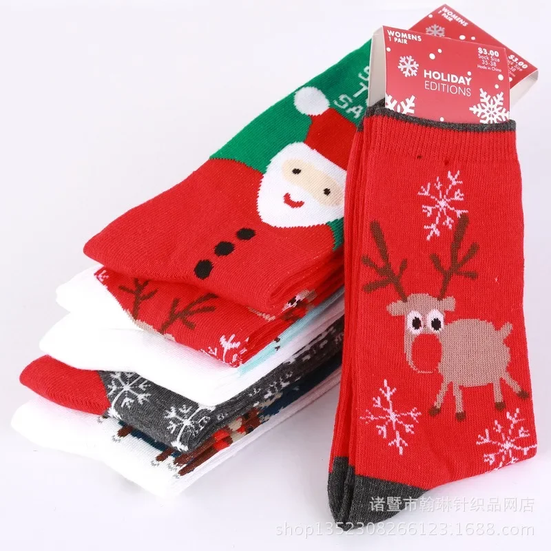 Стильные и удобные женские носки Santa Elk Snowflake, средняя трубка, мультяшные рождественские носки