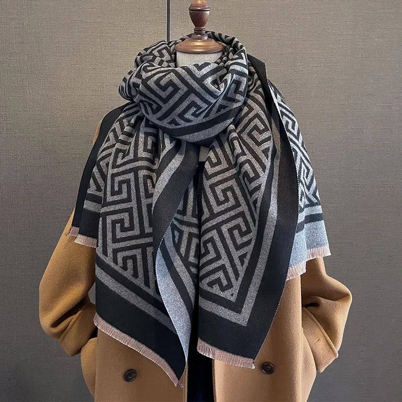  теплый кашемировый пончо шаль шарф роскошный принт толстый пашмина зимнее одеяло накидки Bufanda Casual Hijab Stoles Echarpe 2023 Brand