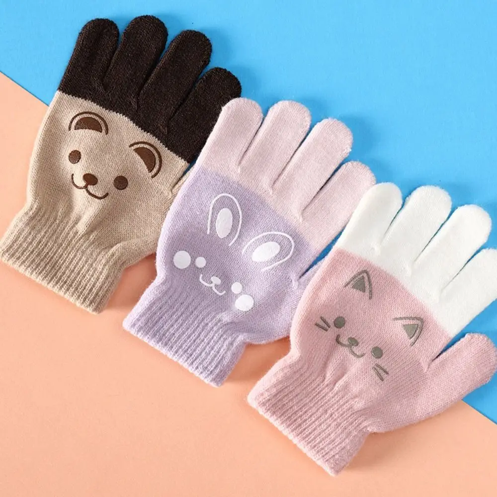 Толстые детские перчатки Мультяшные трикотажные перчатки без пальцев Зимние теплые зимние