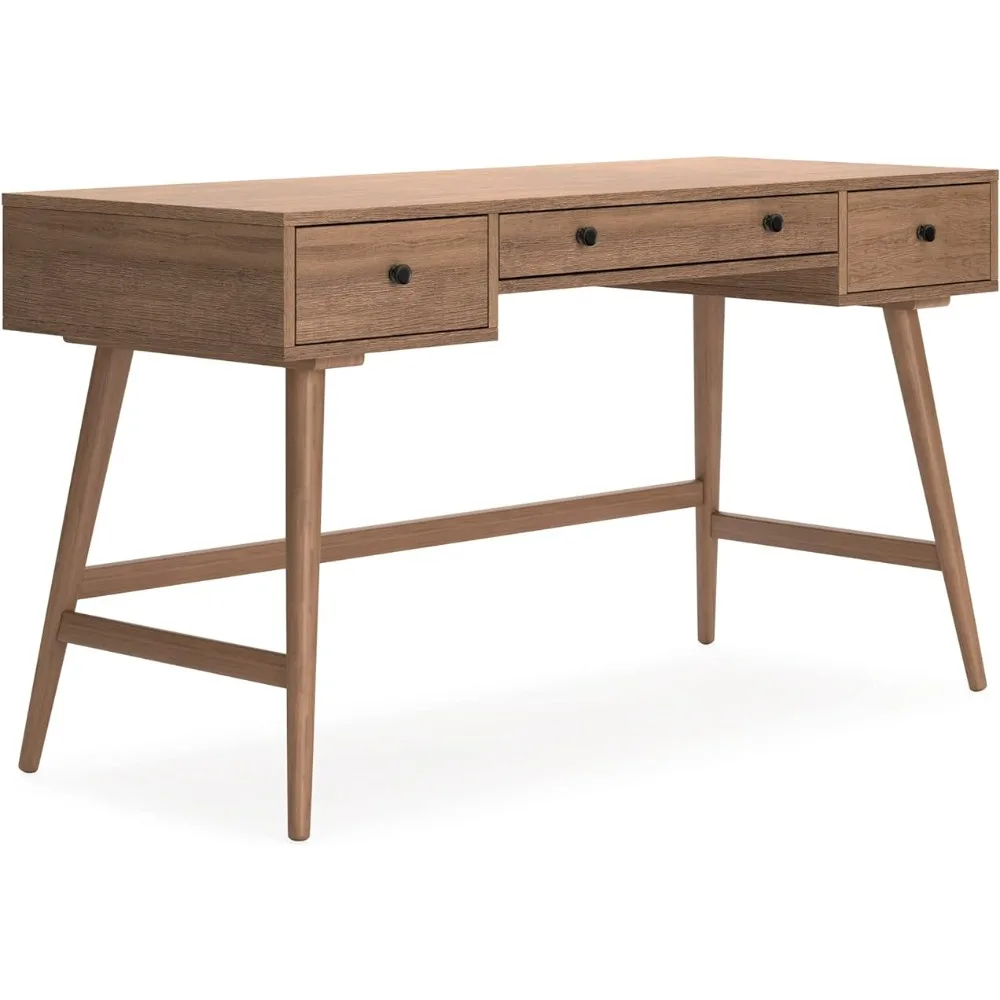 Фирменный дизайн Эшли Тадамир Современный 54-дюймовый стол для домашнего офиса с 3 ящиками, светло-коричневый