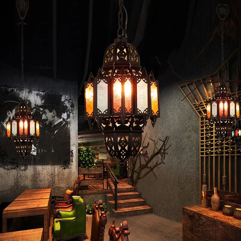 Юго-Восточная Азия Марокко Ретро Винтаж Промышленные светодиодные подвесные светильники Металл Железо Искусство Подвесной светильник Бар Проход Ресторан Кафе